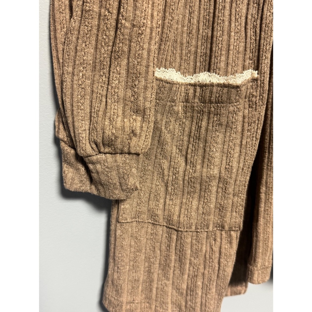 Blu Pepper Brown Cozy Life Open Front Cardigan Lace Trim Pocket Small NWT Whimsy - Picture 9 of 10